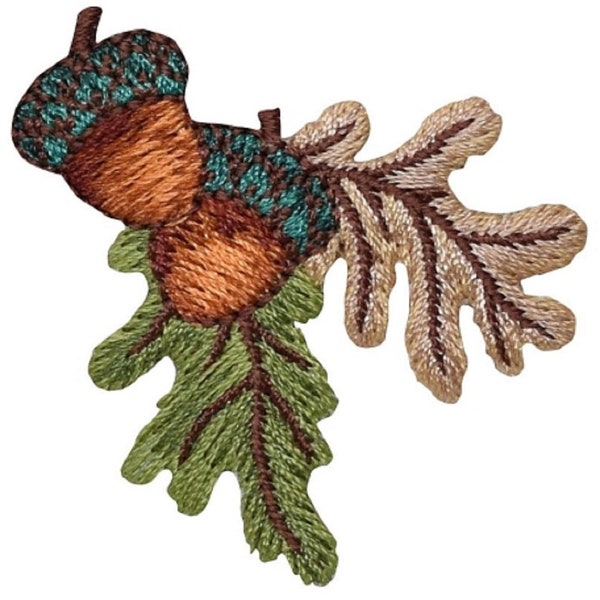 Acorn & Oak Leaves Applique Patch - Nuts Tree Nature Fall Badge 2" (Iron on)