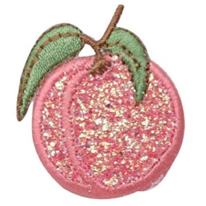 Sparkly Peach Applique Patch - Stone Fruit, Food Badge 1.5" (Iron on)