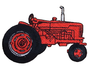 Red Tractor Applique Patch - Embroidered Farm Equipment Farmer Badge 3.5" (Iron On)
