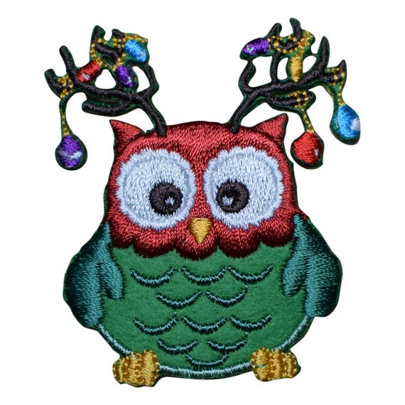 Christmas Owl with Ornaments in Antlers Applique Patch Iron on