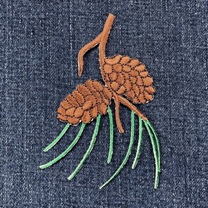 Pine Needles & Cones Applique Patch - Embroidered Nature Badge 3-7/8" (Iron On)