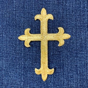 Large Gold Cross Applique Patch - Embroidered Christ Jesus Badge 4" (Iron On)