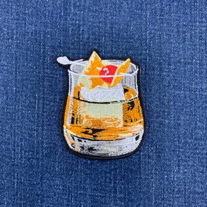 Old Fashioned Cocktail Patch - Embroidered Bar Alcohol Whiskey Badge 2.75" (Iron On)