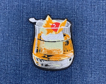 Old Fashioned Cocktail Patch - Embroidered Bar Alcohol Whiskey Badge 2.75" (Iron On)