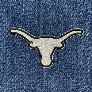 Sparkly Longhorn Applique Patch - Embroidered Steer Head Cowboy Western Badge 4" (Iron On)