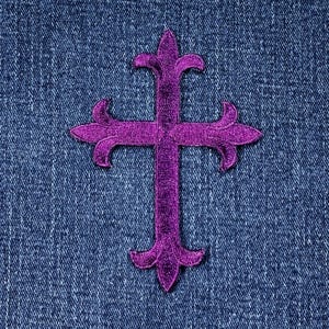 Large Purple Cross Applique Patch - Embroidered Christ Jesus Badge 4" (Iron On)