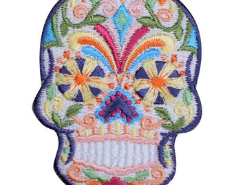 Sugar Skull Applique Patch - Dia de los Muertos, Halloween Badge 2.75" (Iron on)