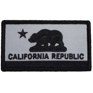 California Flag Patch - Gray with Black Border CA Republic Flag Embroidered Badge 3.25&quot; (Iron Or Sew On)