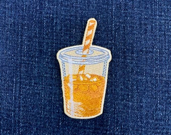 Iced Coffee Patch - Embroidered Barista Beverage Drink Badge 3" (Iron On)
