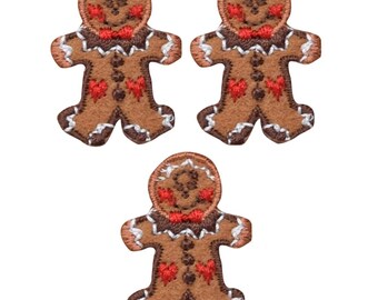 3-Pack Gingerbread Boy Applique Patch - Embroidered Christmas Cookie Badge 1.25" (Iron on)