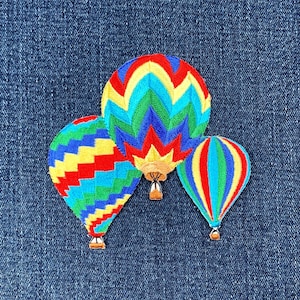 Three Hot Air Balloons Applique Patch - Colorful Embroidered Badge 3-3/8" (Iron On)