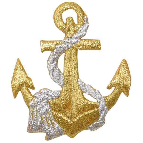 Anchor & Rope Applique Patch - Metallic Gold/Silver Nautical Badge 2.5" (Iron on)