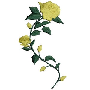 Large Yellow Rose Applique Patch - Right Facing Flower Bloom Gardening Badge 5.5&quot; (Iron on)