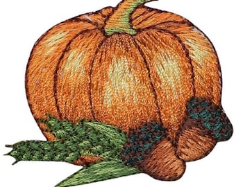 Pumpkin Applique Patch - Acorns, Fall, Thanksgiving Badge 2.25" (Iron on)