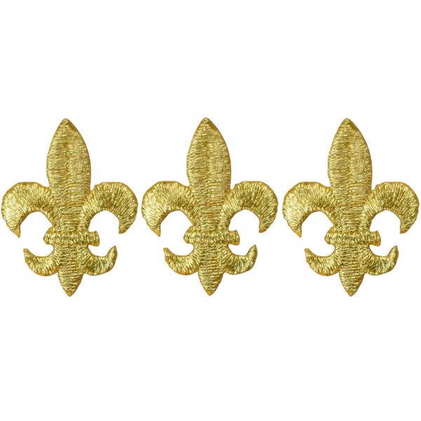 Mini écusson appliqué fleur de lys - Saints dorés métalliques 1-1/8" (paquet de 3, thermocollant)