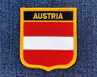 Austria Patch - Embroidered Flag Shield Badge 2.75" (Iron On)
