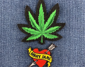 2er-Pack Weed-Patch-Set – Gestickte Cannabis-Marihuana-Abzeichen mit Hanfblattmotiv (zum Aufbügeln)