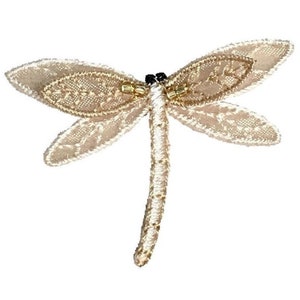 Dragonfly Applique Patch - Gold, Beige, Layered Insect, Bug Badge 2" (Iron on)