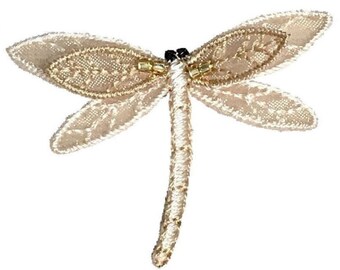 Dragonfly Applique Patch - Gold, Beige, Layered Insect, Bug Badge 2" (Iron on)