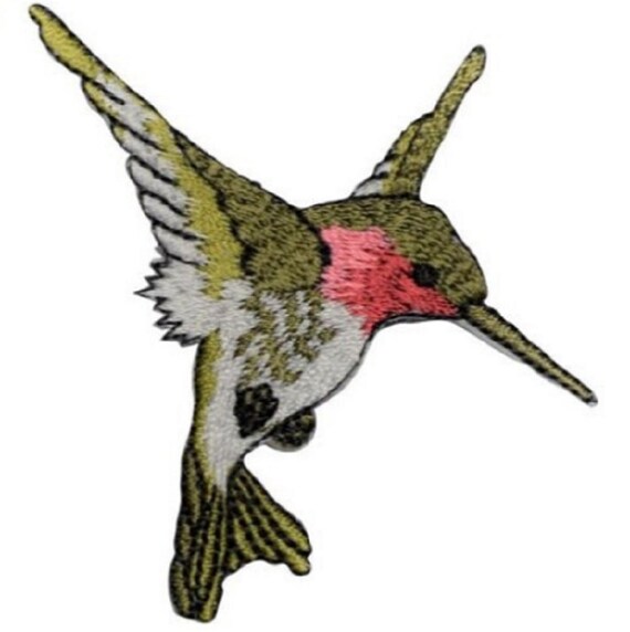 Iron on Hummingbird with Tropical Pink Flowers Applique Patch
