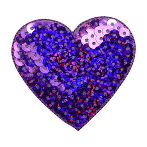 Medium Purple Heart Applique Patch - Sequin Love Badge 2-1/8&quot; (Iron on)
