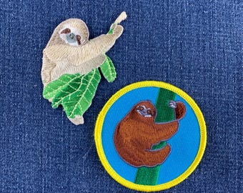 2er-Pack Faultier-Aufnäher-Set - Gestickte Tierabzeichen (zum Aufbügeln)