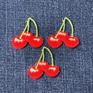 3-Pack Cherry Bunch Applique Patch - Embroidered Sweet Cherries & Food Badge 1.25" (Iron On)