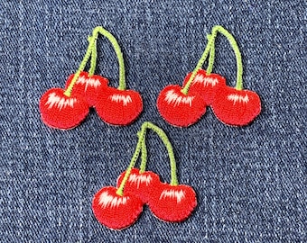 3-Pack Cherry Bunch Applique Patch - Embroidered Sweet Cherries & Food Badge 1.25" (Iron On)