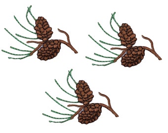 Mini Pine Needles Applique Patch - Pine Cones Badge 2" (3-Pack, Iron on)