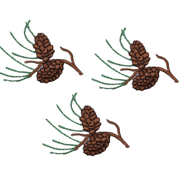 Mini Pine Needles Applique Patch - Pine Cones Badge 2" (3-pack, opstrijkbaar)