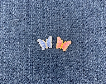 2-Pack Butterfly Patch Set - Mini Embroidered Pink & Blue Insect Badges 3/4" (Iron On)