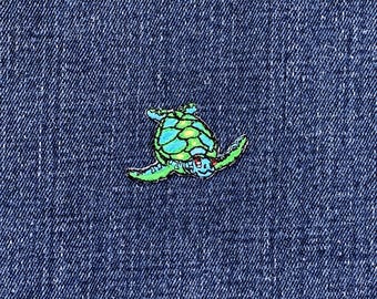 Parche con aplique de tortuga marina - Mini insignia bordada de criatura marina y playa de 3,17 cm (para planchar)