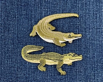 Juego de 2 parches de caimán y cocodrilo - Insignias de animales bordadas (para planchar)