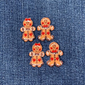 4-Pack Gingerbread Man & Woman Applique Patch Set - Embroidered Christmas Cookie Badges 1.25" (Iron On)