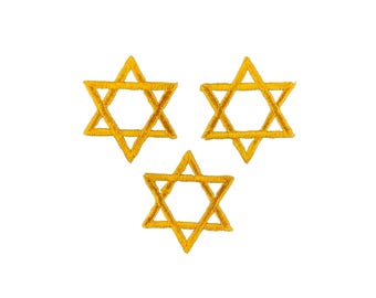 3-Pack Star of David Applique Patch - Mini Embroidered Dark Yellow Badge 1" (Iron On)