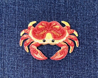 Crab Applique Patch - Embroidered Sea Creature Cooking & Food Badge 2.75" (Iron On)