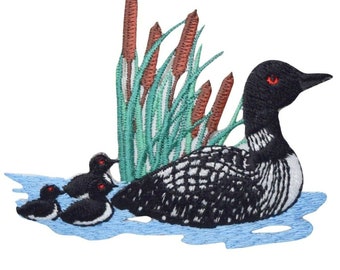 Divers Loon Applique Patch - Duck, Chicks, Cattails, Pond 3.25" (Iron on)