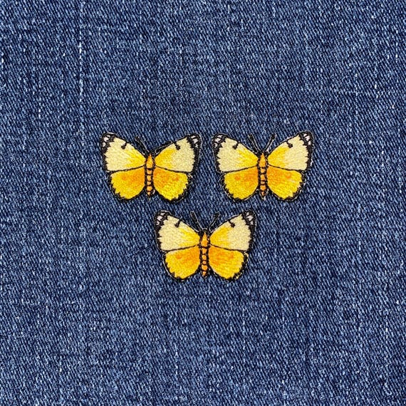 3-Pack Yellow Butterfly Applique Patch - Mini Embroidered Insect Badge 1-1/8" (Iron On)