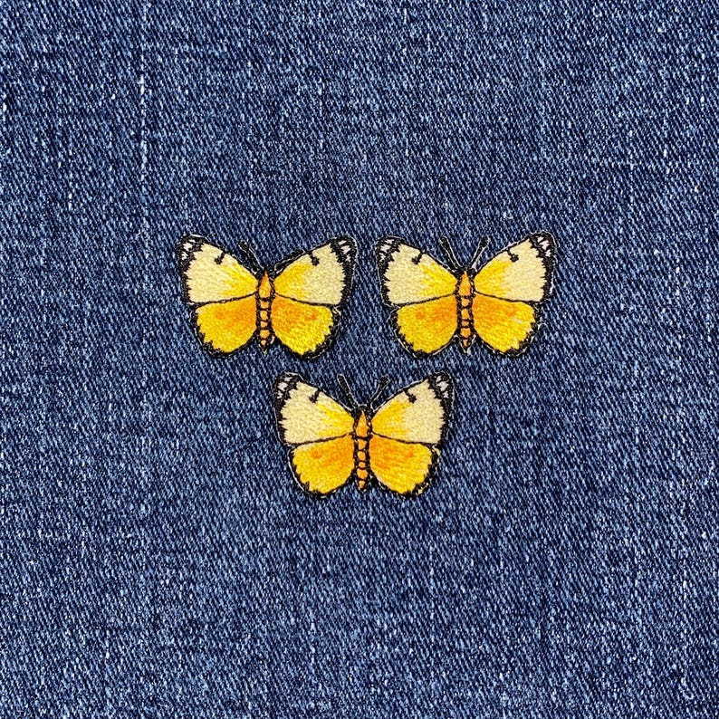 3-Pack Yellow Butterfly Applique Patch - Mini Embroidered Insect Badge 1-1/8" (Iron On) image 1