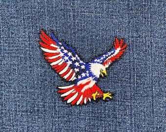 USA Flag Eagle Applique Patch - Embroidered Stars & Stripes American Bird Badge 3.25" (Iron On)