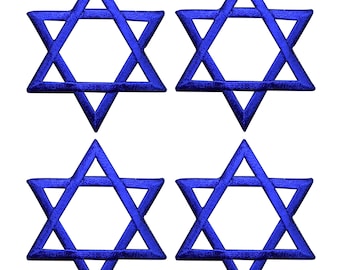 4-Pack Star of David Applique Patch - Embroidered Blue Decorative Badge 2" (Iron On)