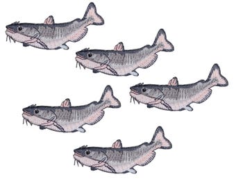 5-Pack Catfish Applique Patch - Embroidered Fish Sport Fishing Badge 2-3/4" (Iron On)