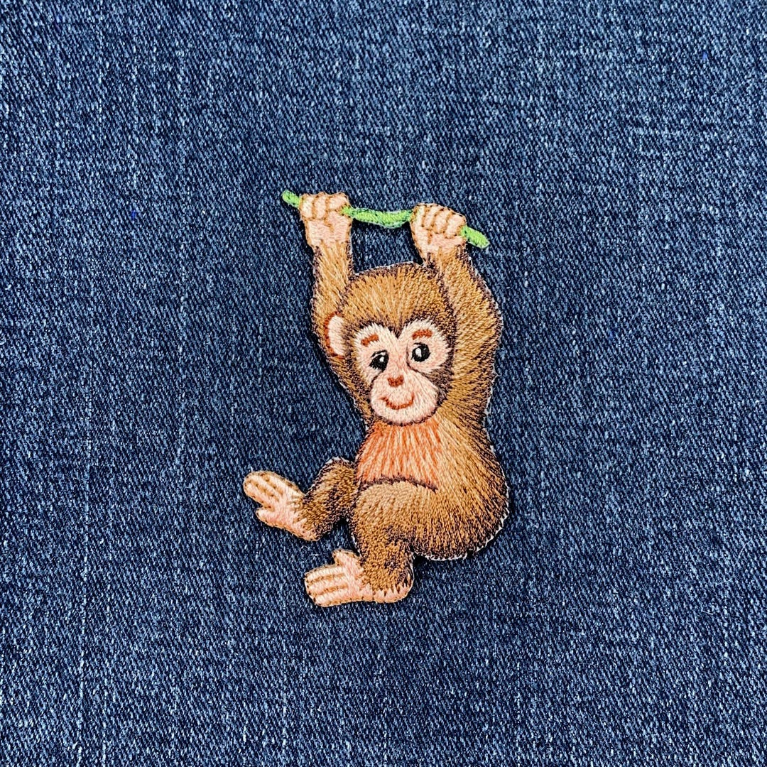 Baby Monkey Applique Patch - Embroidered Animal Badge 2-7/8