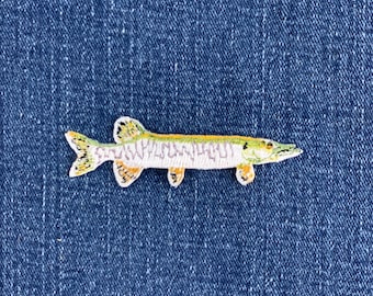 Muskellunge Fish Applique Patch - Embroidered Sport Fishing Muskie Badge 2-7/8" (Iron On)