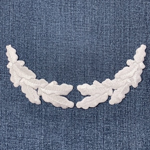 Embroidered Oak Leaf Patch Set: Light Gray Iron On Military Cap Applique