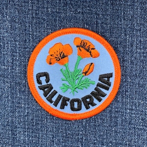 California Poppy Patch - Embroidered CA State Flower Badge 2.5" (Iron On)