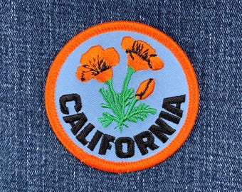 California Poppy Patch - Embroidered Flower Badge 2.5&quot; (Iron Or Sew On)