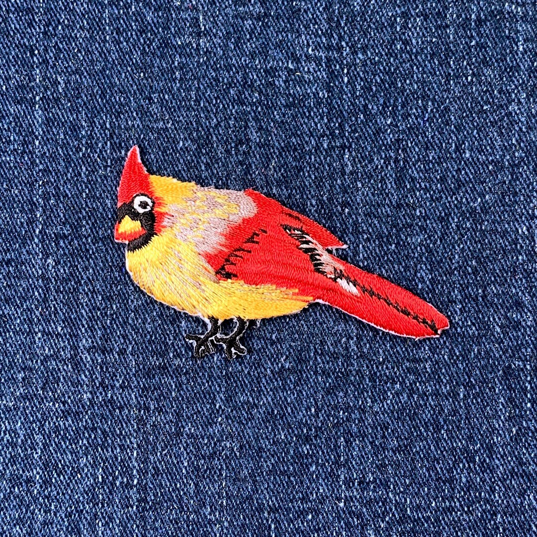 Cardinal Applique Patch - Embroidered Female Bird Badge 2.25