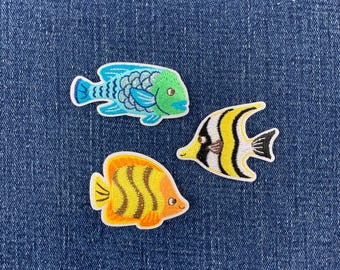 3-Pack Tropical Fish Patch Set - Embroidered Snorkeling & Scuba Diving Sea Creature Badges (Iron On)