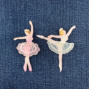 2-Pack Ballerina Applique Patch Set - Embroidered Ballet Dancer Badges (Iron On)